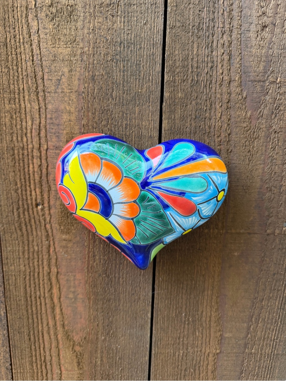 Hand-Painted Multicolor Talavera Heart Wall Art